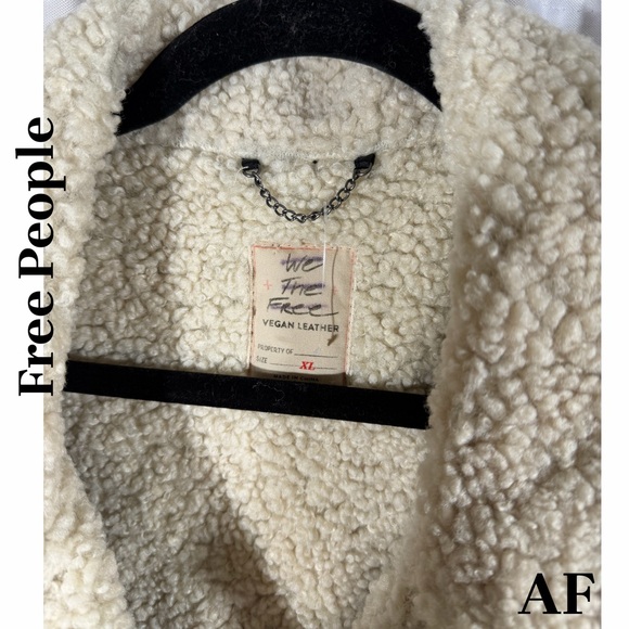 Free People Kaja Vegan Leather Black and Cream Teddy Jacket XL New - Picture 8 of 10